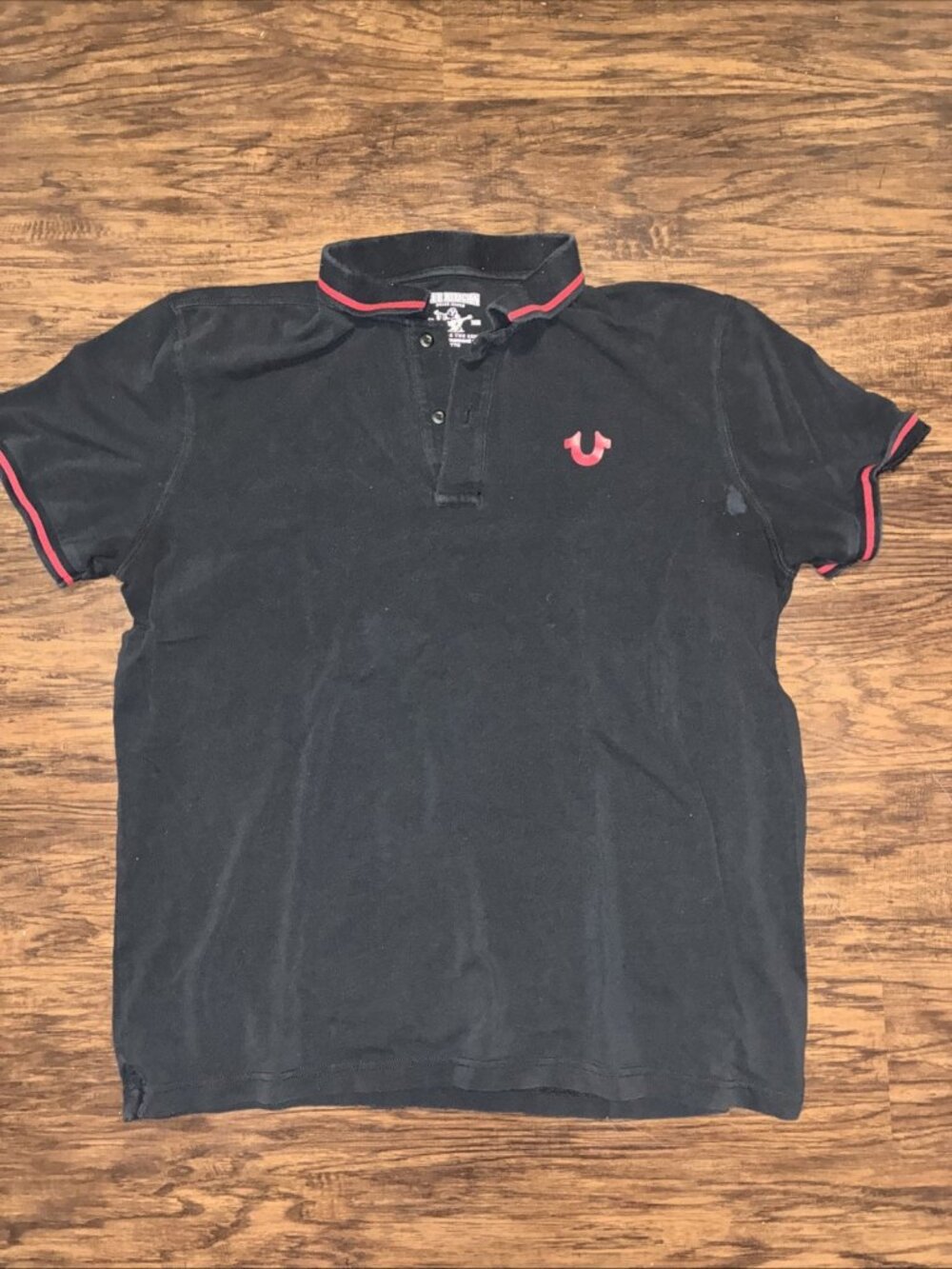 True Religion Men's Crafted with Pride Black  / Red XXL 2XL Polo  Short Sleeve